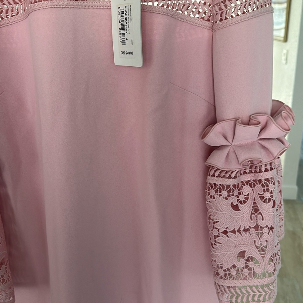 NWT Ted Baker size 4 retailed for $250ish. Pink tunic bell sleeves, gold zipper.